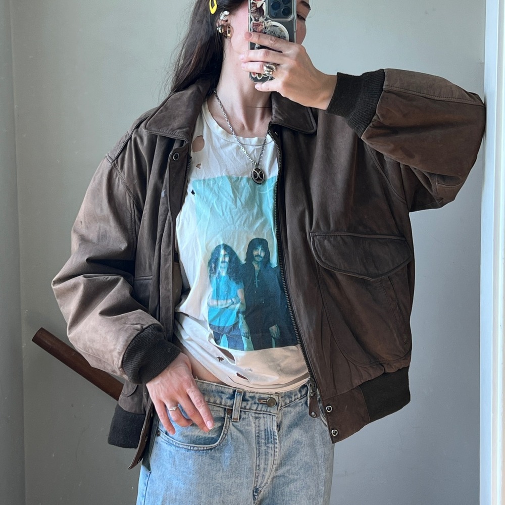Vintage Brown Leather Bomber Jacket XL Aviator‎ Flight Coat Baggy Faded 90s